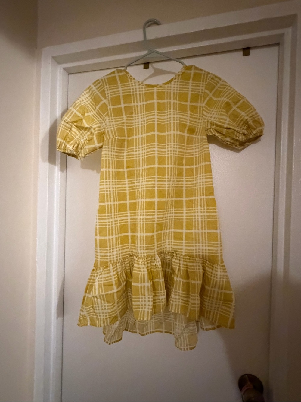Topshop Yellow Plaid Ruffle-Hem Casual Dress